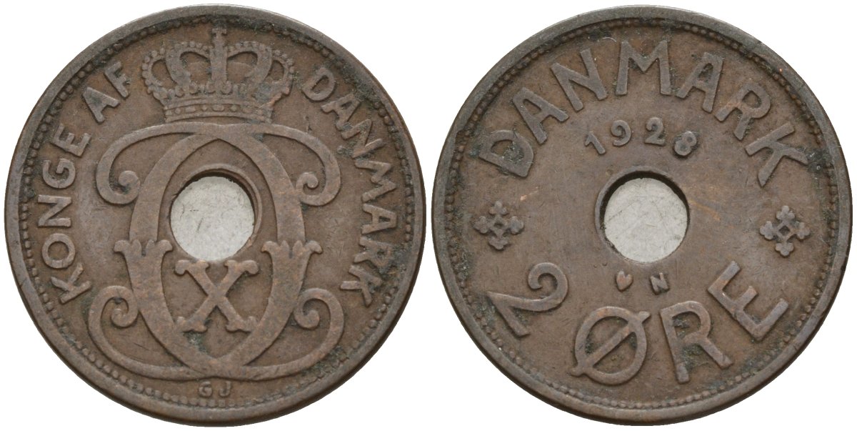 Дания 2 эре 1928 Кристиан X (1912-1947) KM 827 бронза 4147-448