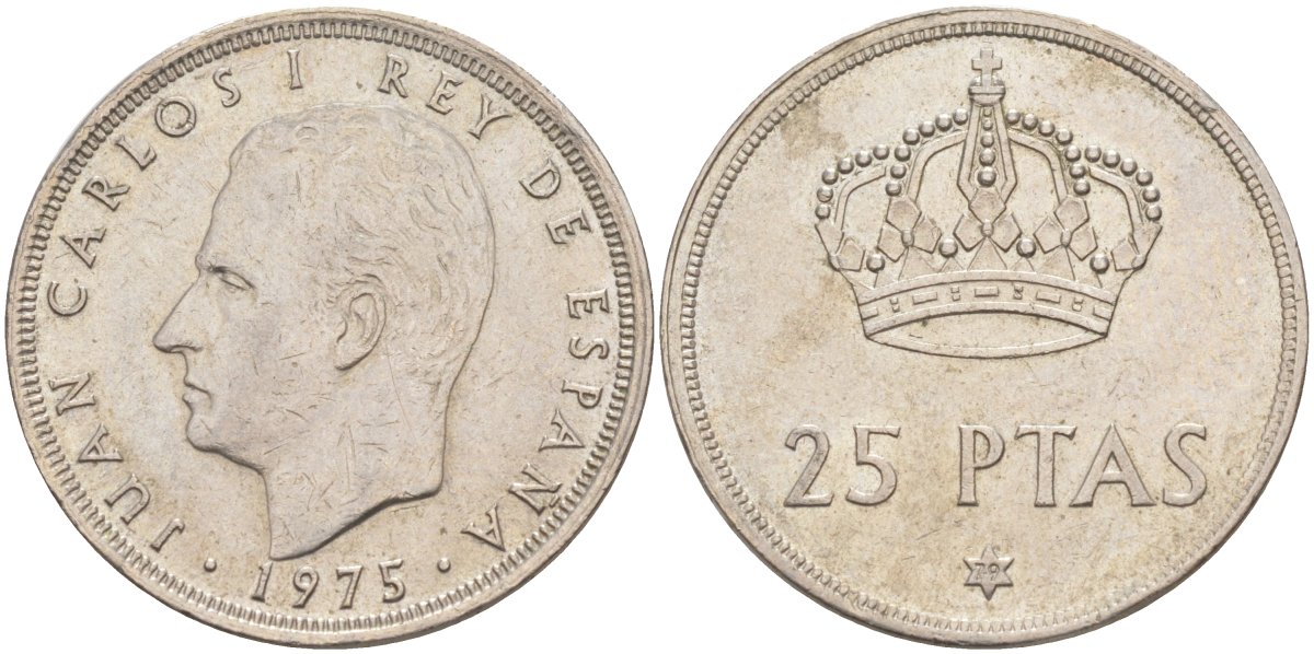 ИСПАНИЯ 25 ПЕСЕТ 1975 (79) ХУАН КАРЛОС I ( 1975-) KM 809 медно-никель 94-244