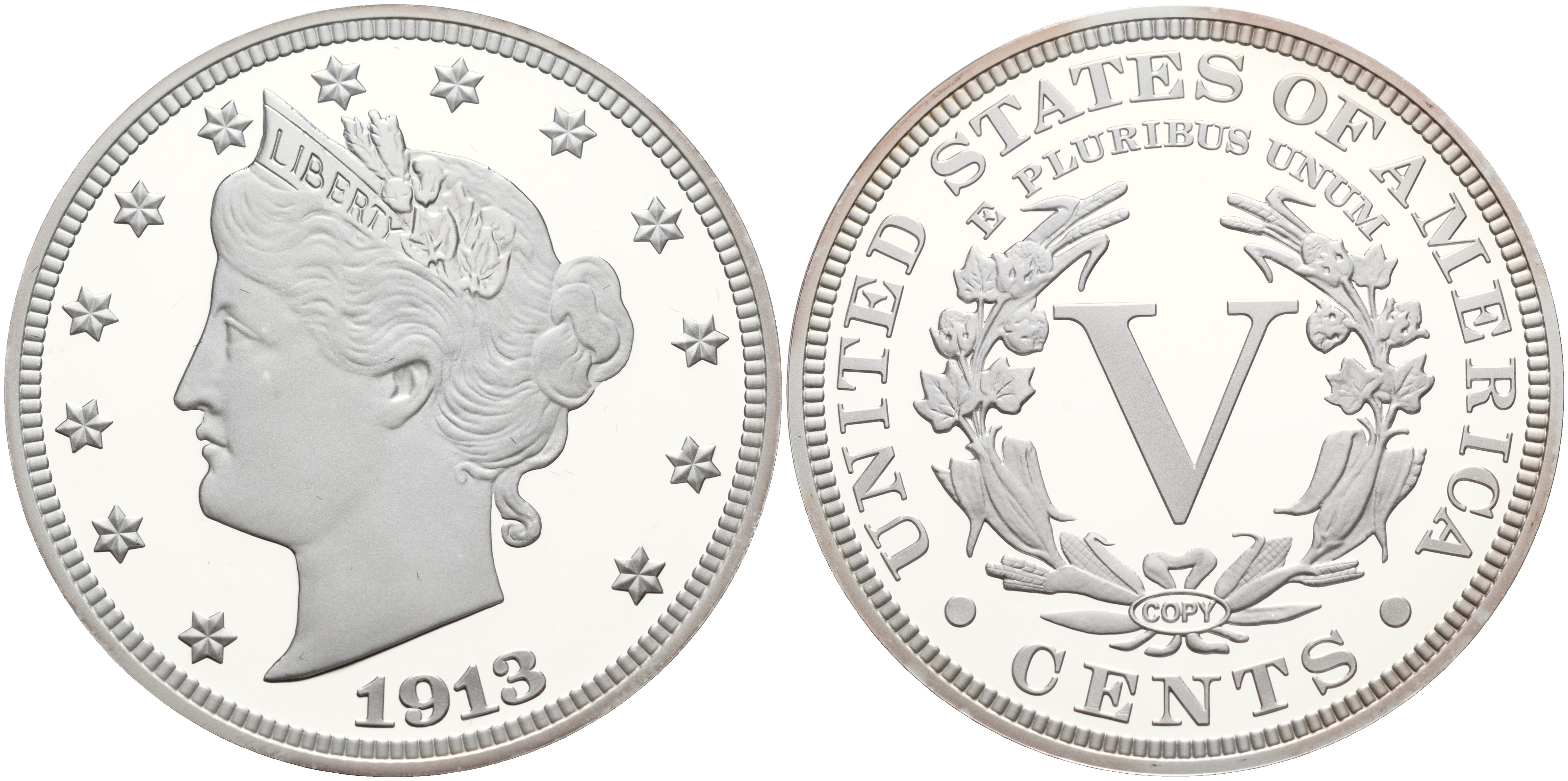 США 5 центов 1913 LIBERTY копия известной редкой монеты в серебре  серебро  PROOF  06-266-34