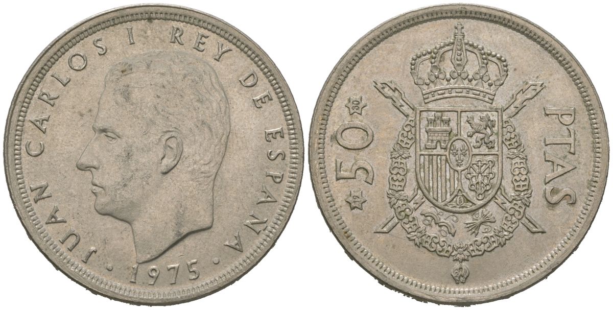 Испания 50 песет 1975 (80), Хуан Карлос I (1975-2014) KM 809 медно-никель 4619-737