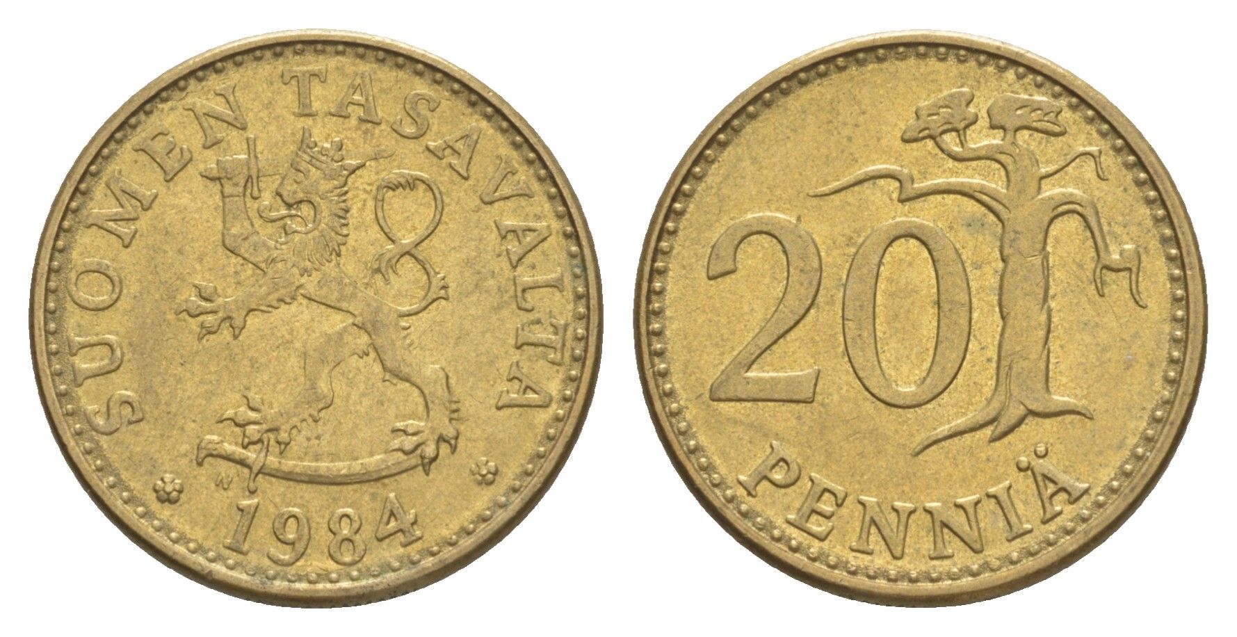 Финляндия 20 пенни 1984 KM 47 алюминиевая бронза 4648-433