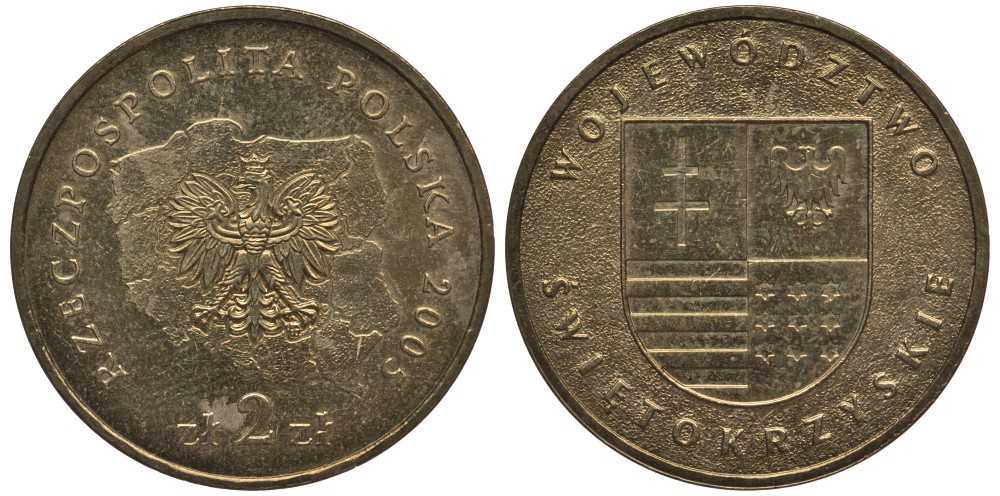 Польша 2 злотых 2005 MW, серия польские воеводства, Свентокшиское воеводство KM 560, Parchimowicz 945 латунь 114-222