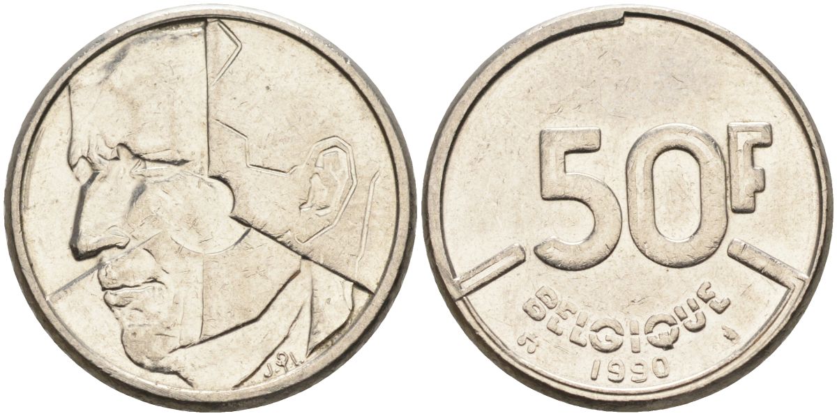Бельгия 50 франков 1990 Belgique KM 168 никель 4126-254
