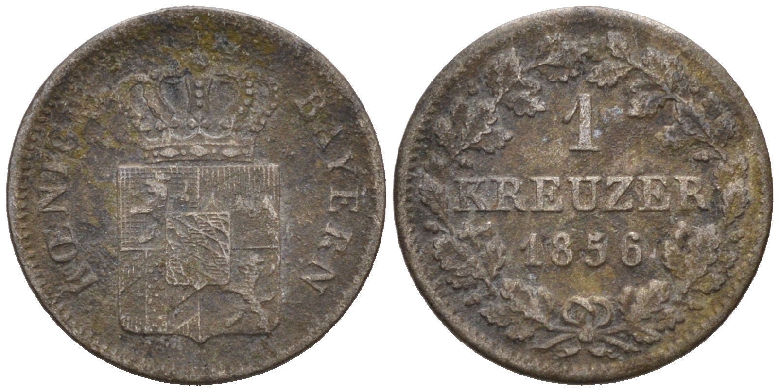 Бавария 1 крейцер 1856 Максимилиан II (1848-1864) KM 452 серебро 75-1561