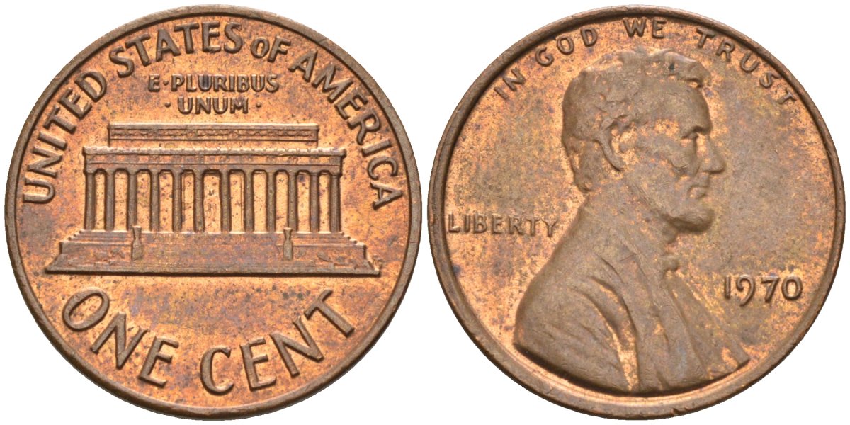 США 1 цент 1970 Линкольн KM 201 медь цинк 4115-857