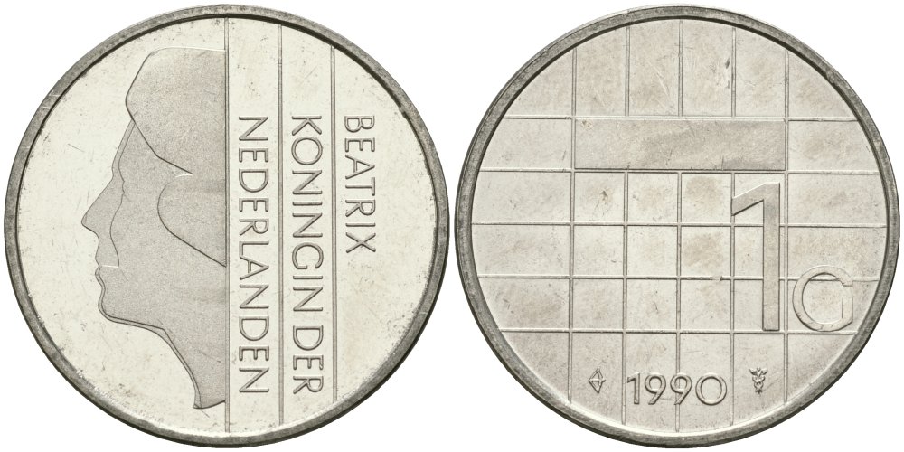 Нидерланды 1 гульден 1990 Беатрикс (1980-2013) KM 205 никель UNC 4579-436