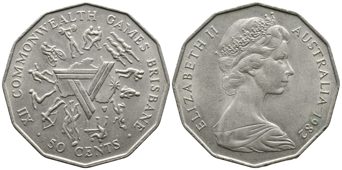 Австралия 50 центов 1982 Елизавета II (1952-2022), XII игры стран Британсого содружества KM 74 медно-никель 25-734