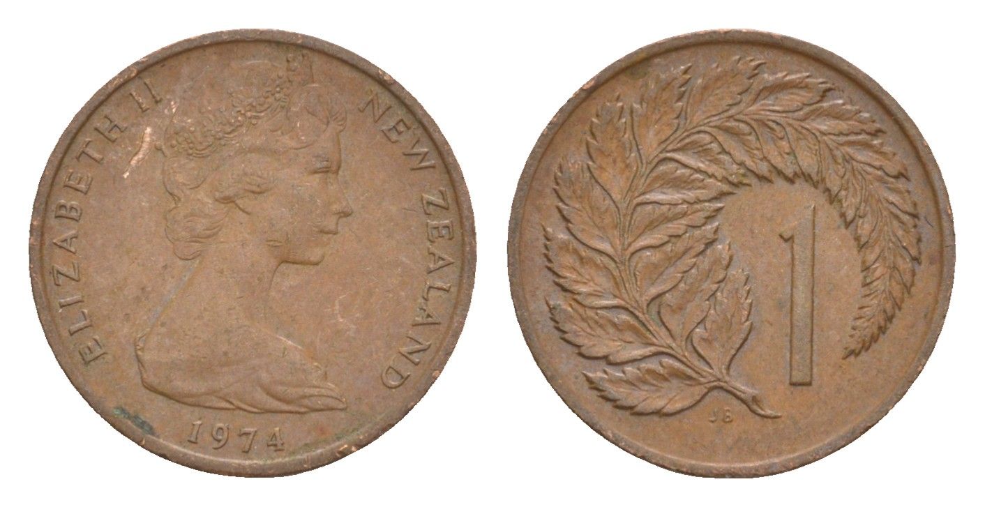 Новая Зеландия 1 цент 1974 Елизавета II (1952-2022), лист папоротника KM 31.1 бронза 4178-167