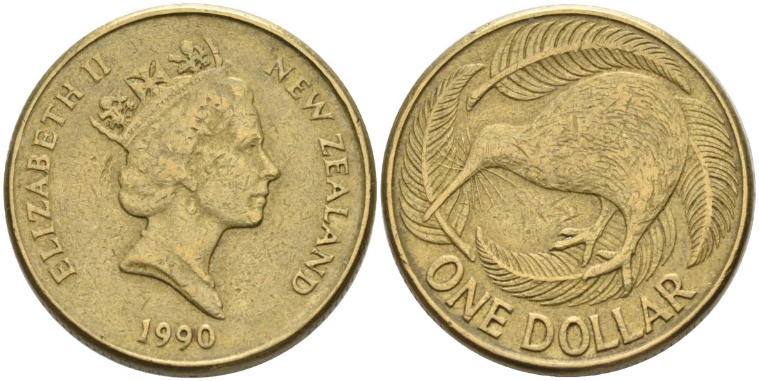 Новая Зеландия 1 доллар 1990 Елизавета II (1952-2022), птица киви KM 78 алюминиевая бронза 29-313