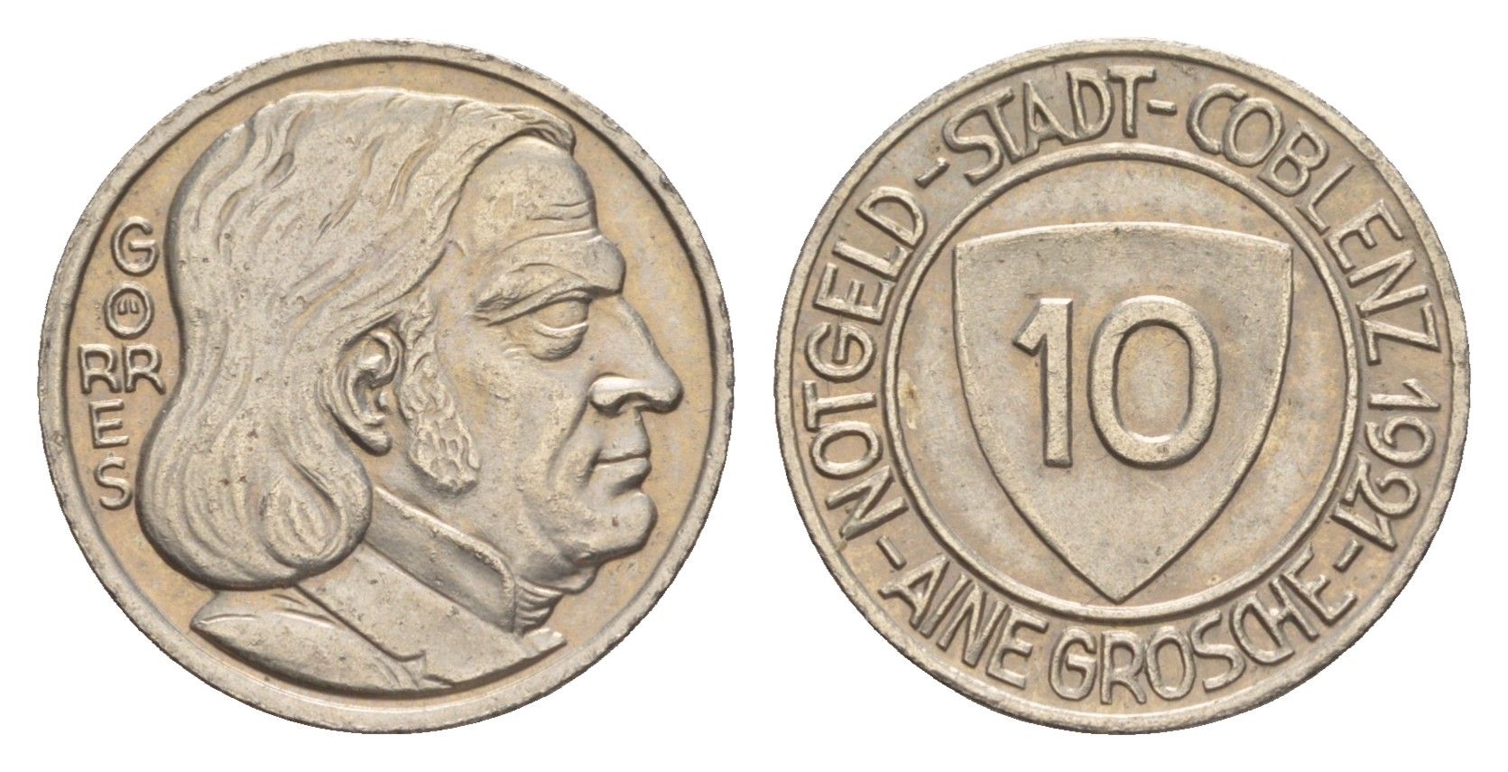 Кобленц 10 пфеннигов 1921 Funck 80.5, Men05 4526.11, Men18 5727.11 железо 4636-955