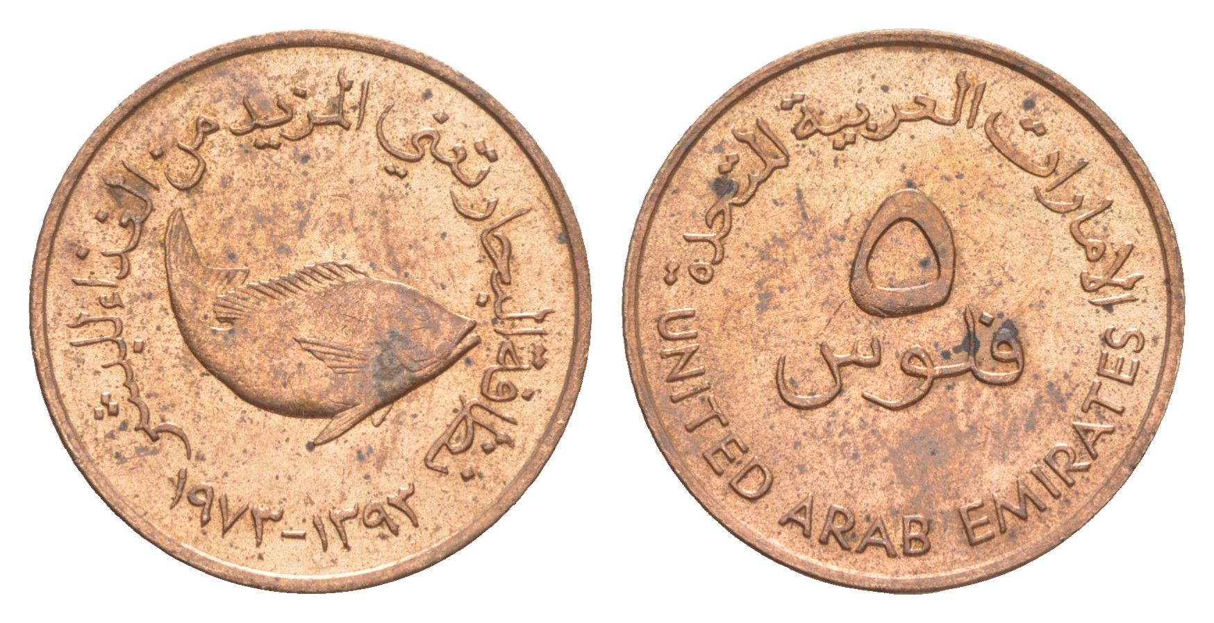 ОАЭ 5 филсов 1973 KM 2.1 бронза UNC 4613-223