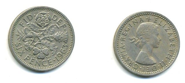 Великобритания 6 пенсов 1963 Елизавета II (1952-2022) KM 903, Spink 4149 медно-никель 23-835