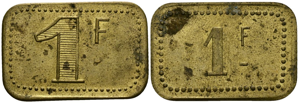 Франция 1 франк ND ресторанный жетон латунь 4166-116