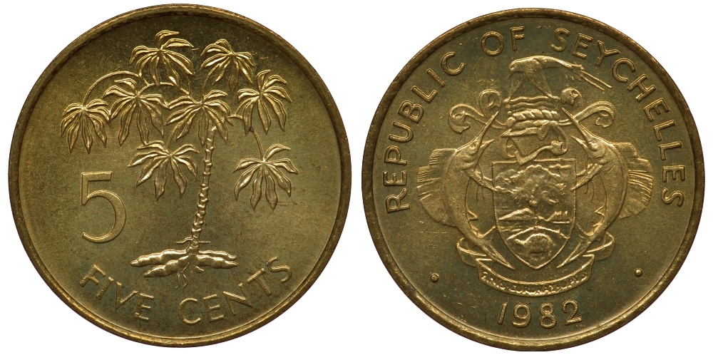 Сейшельские острова 5 центов 1982 пальма KM 47 латунь M22-7