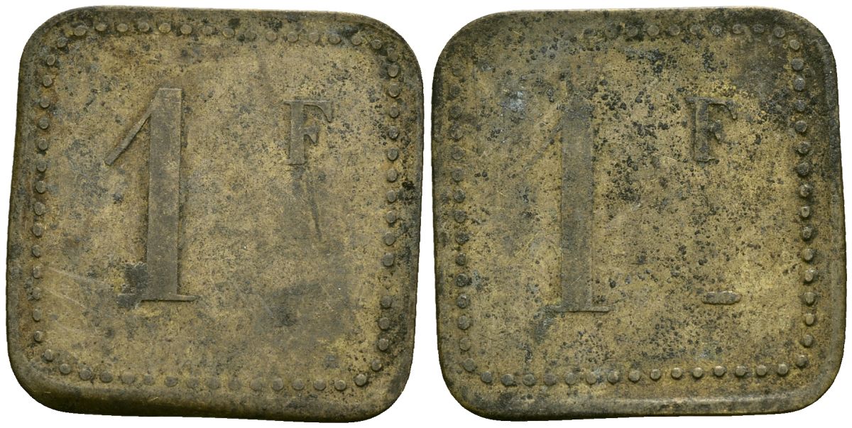 Франция 1 франк XIX-XX век ресторанный жетон латунь 4166-826