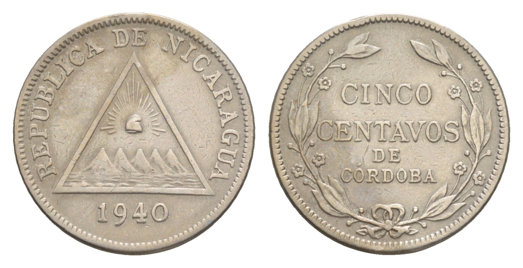 Никарагуа 5 сентаво 1940 KM 12 медно-никель 1528-1233