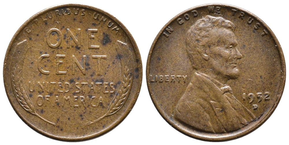 США 1 ЦЕНТ 1952 D ЛИНКОЛЬН KM А132 медь цинк 4364-725