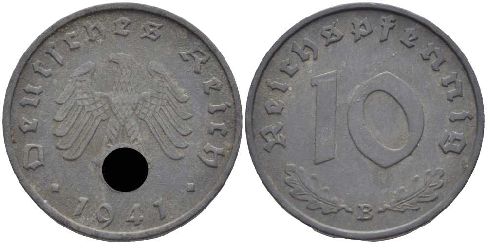 ГЕРМАНИЯ 10 РЕЙХСПФЕННИГОВ 1941 F KM 101, J. 371 цинк 4401-746