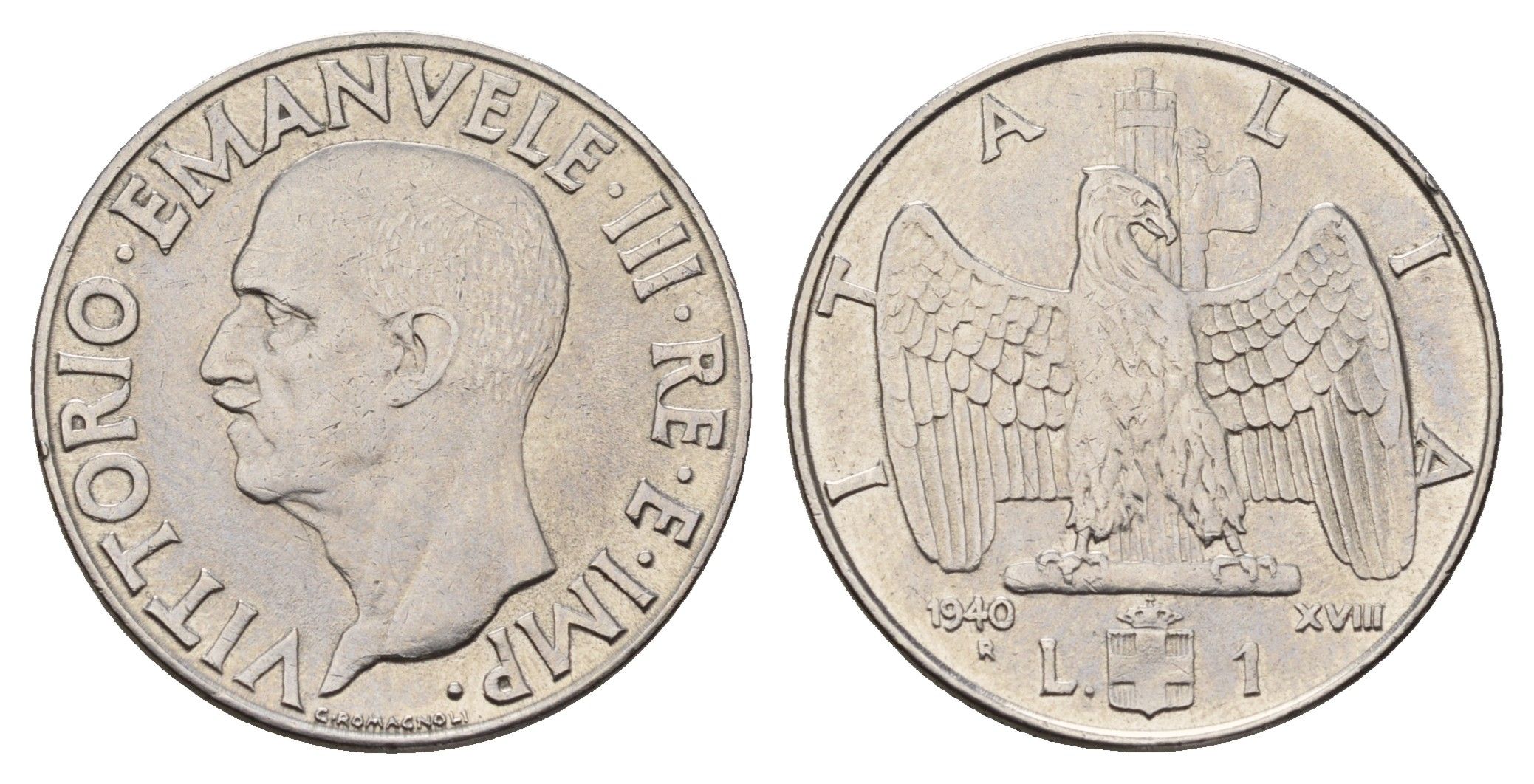 Италия 1 лира 1940 не магнетик KM 77a нержавеющая сталь 4119-557