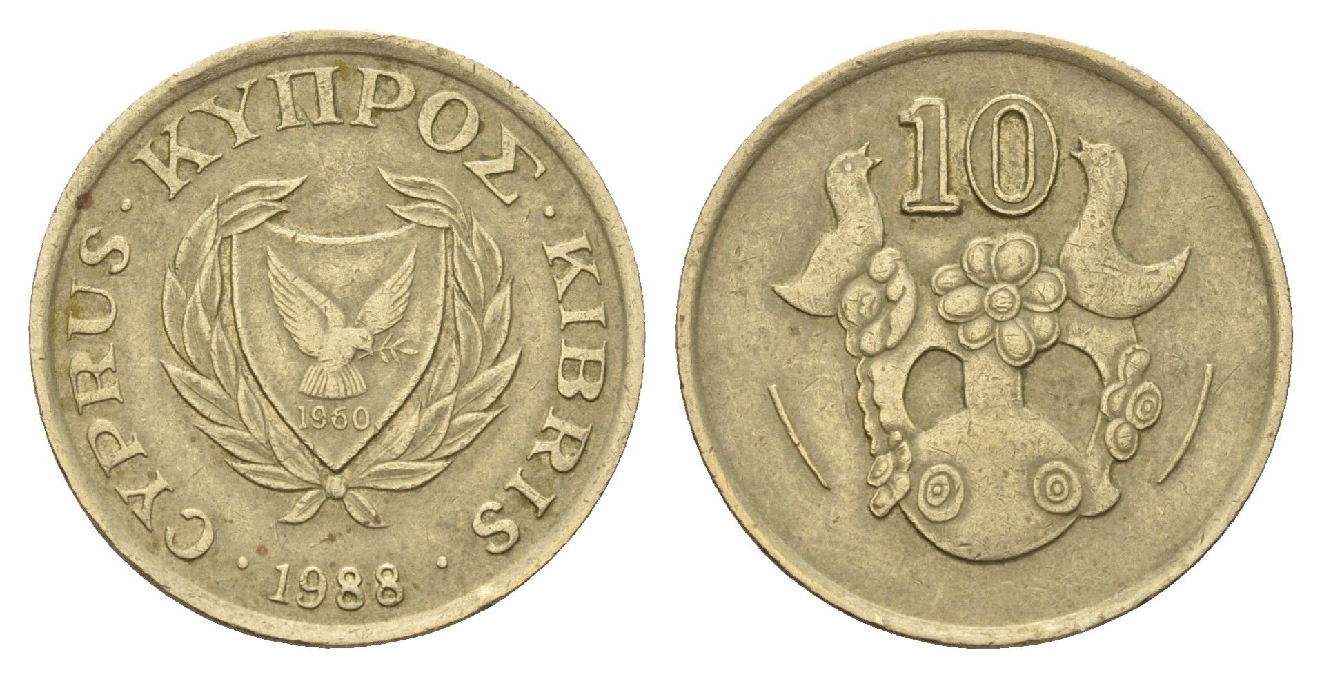 Кипр 10 центов 1988 KM 56.2 никель латунь 3459-814