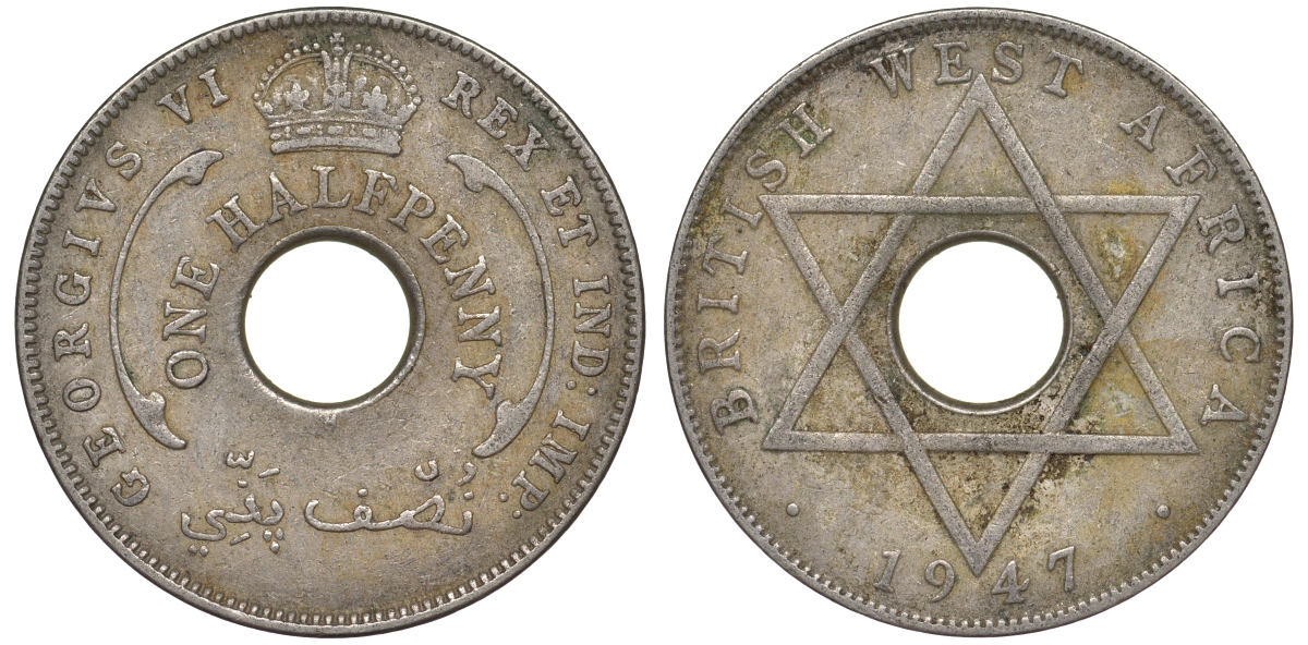 Британская Западная Африка 1/2 пенни 1947 H, Георг VI KM 18 медно-никель 25-1521