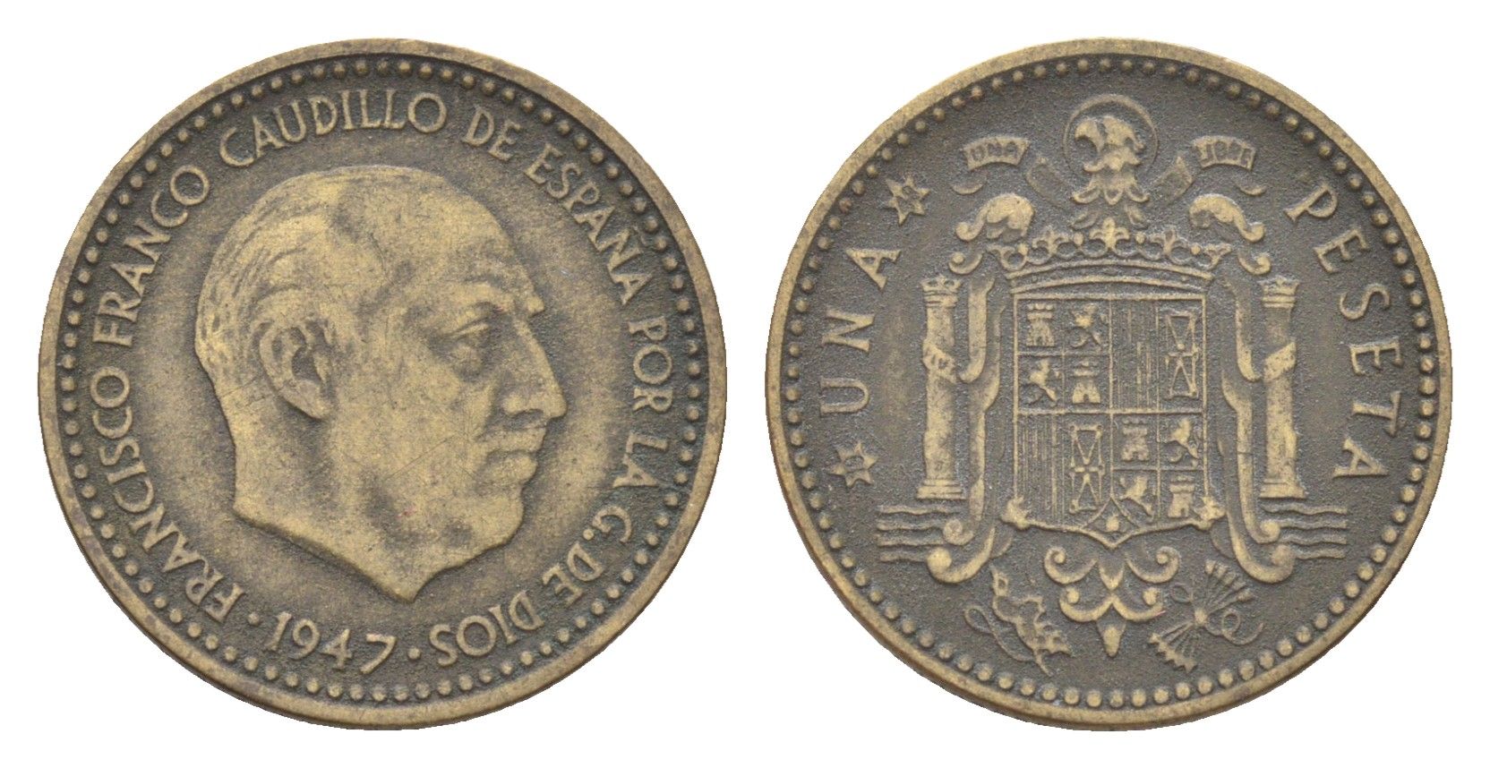 Испания 1 песета 1947 (48) Франциско Франко (1939-1975) KM 775 алюминиевая бронза 4705-1036