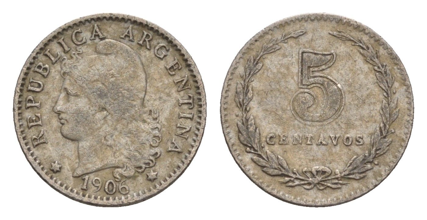 Аргентина 5 сентаво 1906 KM 34 медно-никель 4655-959