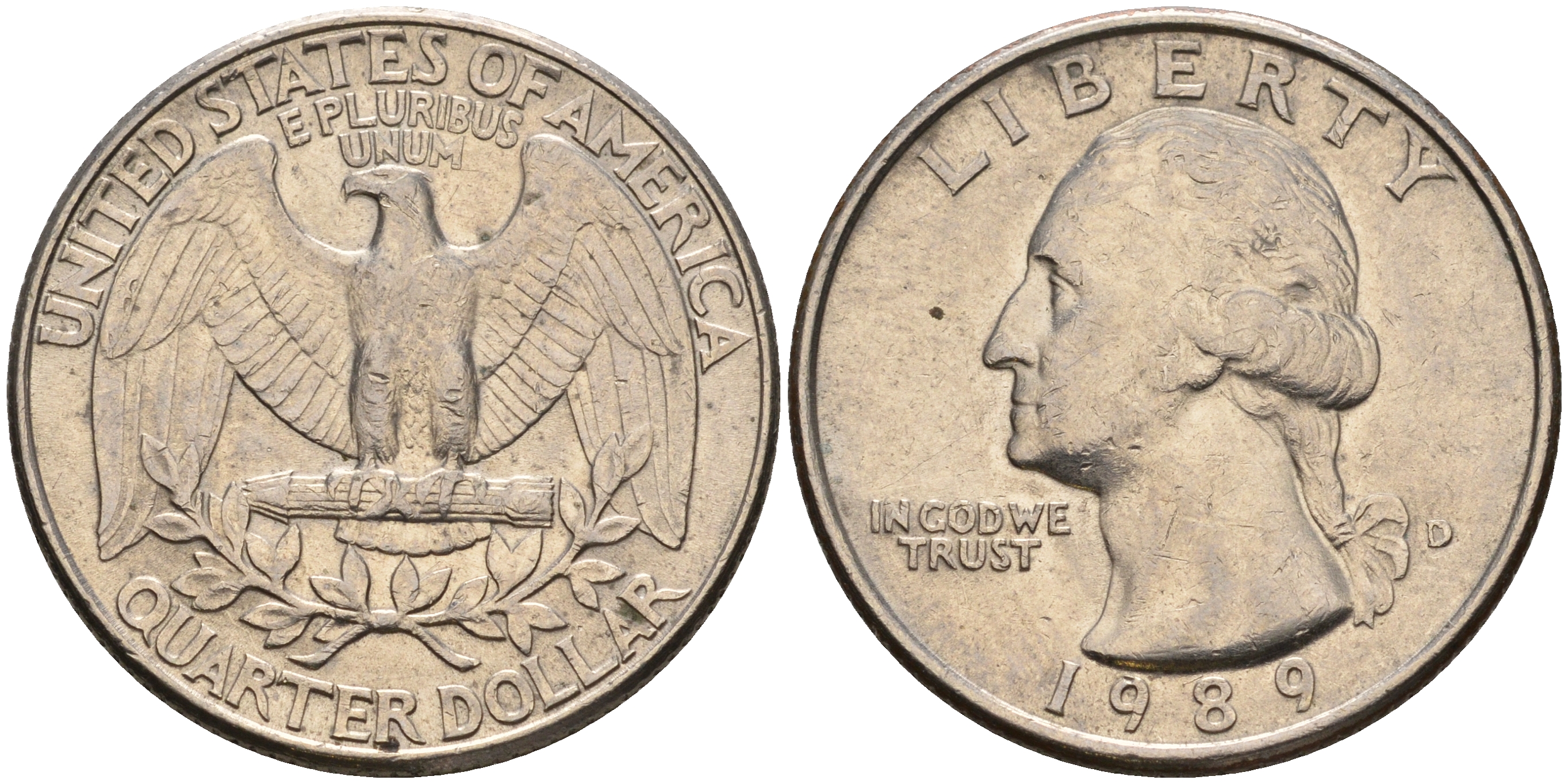 США 25 центов = квотер 1989 Вашингтон, D KM А164а медь плакированная медно-никелем    08-536