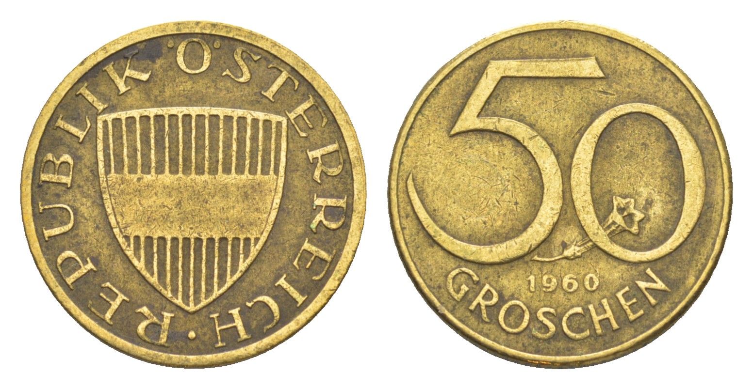 Австрия 50 грошей 1960 KM 2885 алюминиевая бронза 4160-1044