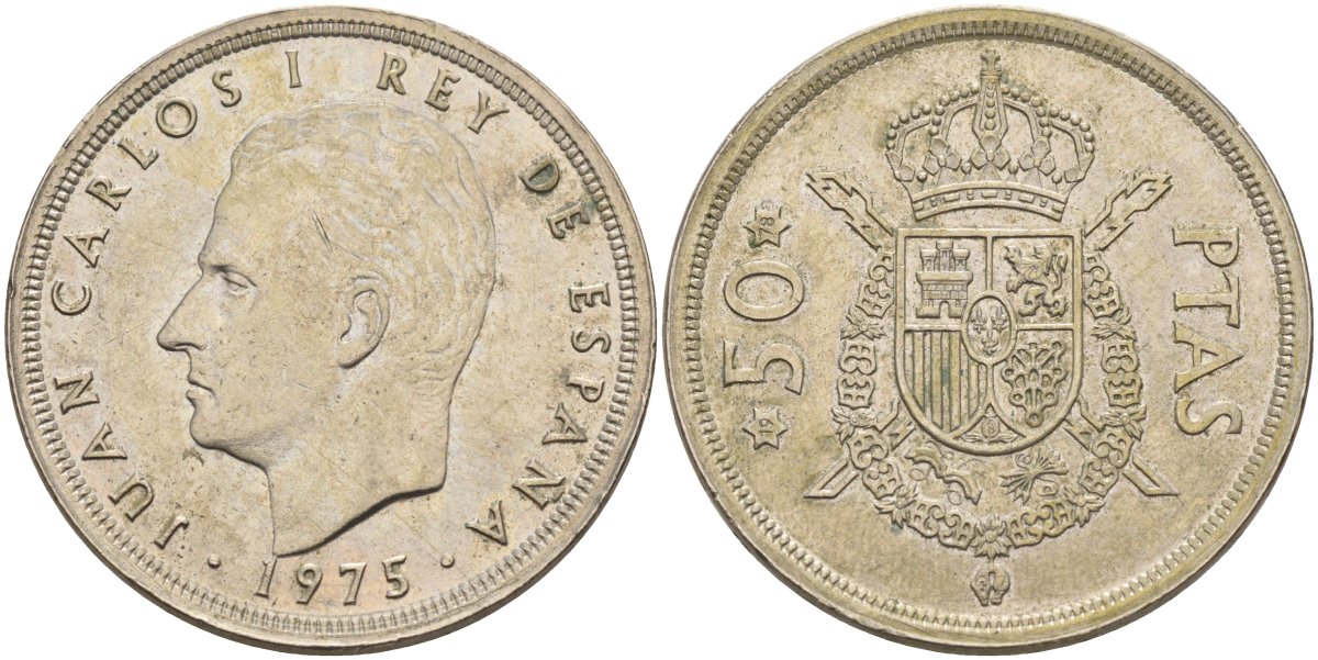 Испания 50 песет 1975 (78) Хуан Карлос I (1975-2014) KM 809 медно-никель UNC 4593-423