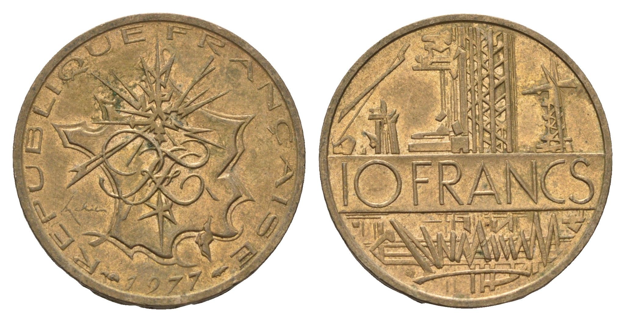 Франция 10 франков 1977 KM 940 медь алюминий никель 4673-1213