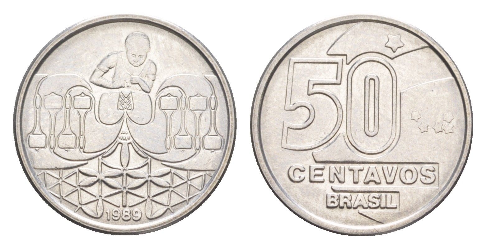 Бразилия 50 сентаво 1989 KM 614 нержавеющая сталь UNC 4644-459