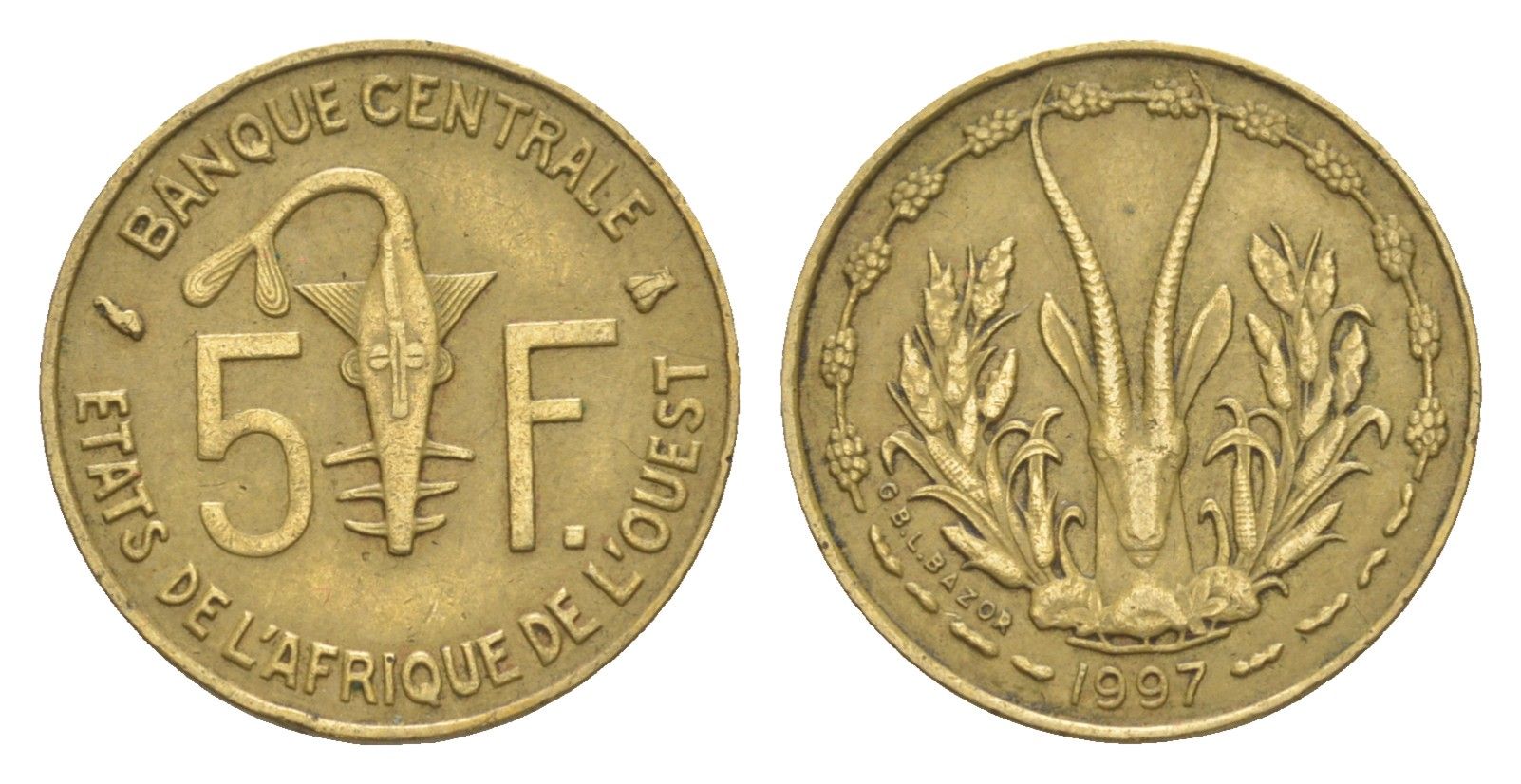 Западная Африка (BCEAO) 5 франков 1997 Центральный банк государств Западной Африки KM 2a медь алюминий никель 4643-749