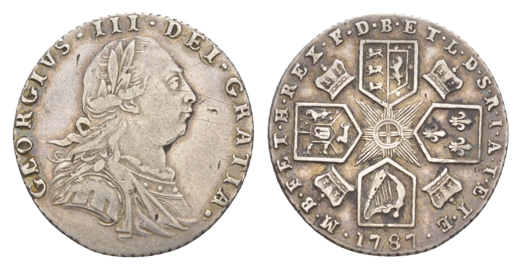 Великобритания 6 пенсов 1787 Георг III (1760-1820), год-тип KM 606.2, Spink 3749 серебро 4127-313