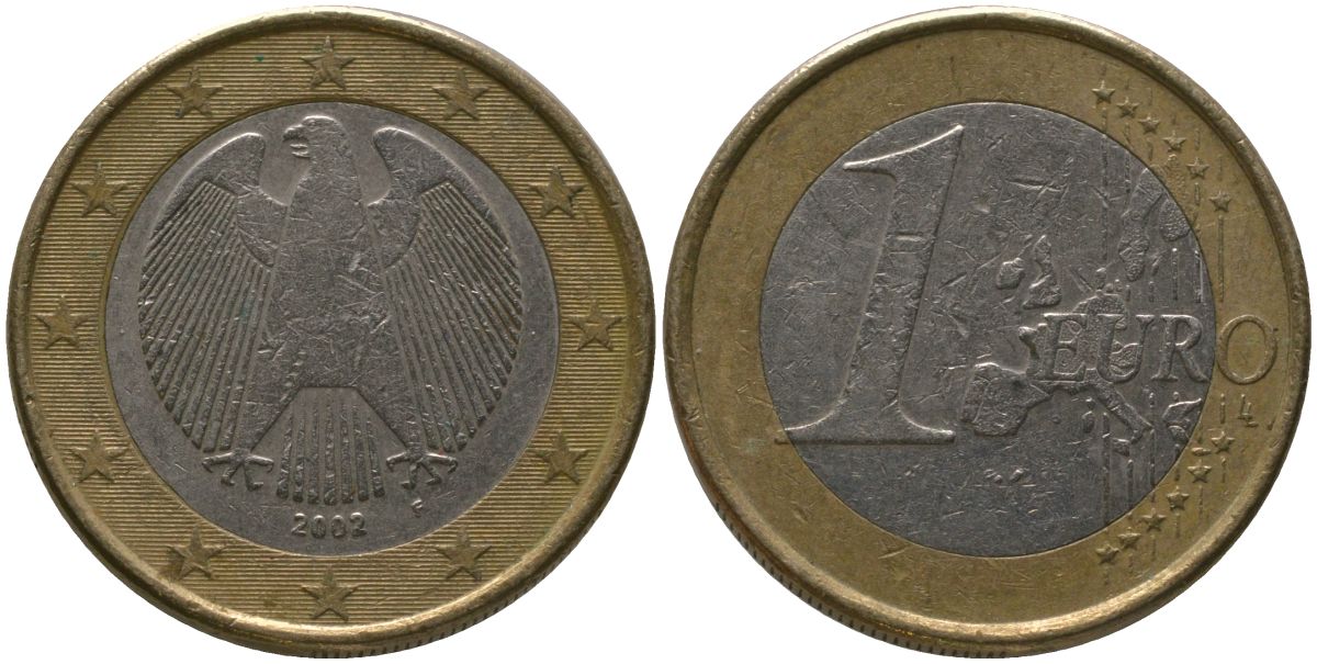 Германия 1 евро 2002 F KM 213 биметалл 4573-1126