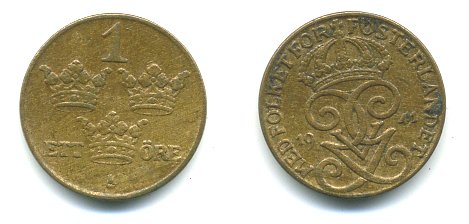 ШВЕЦИЯ 1 ЭРЕ 1941 KM 777.2 бронза 04-933