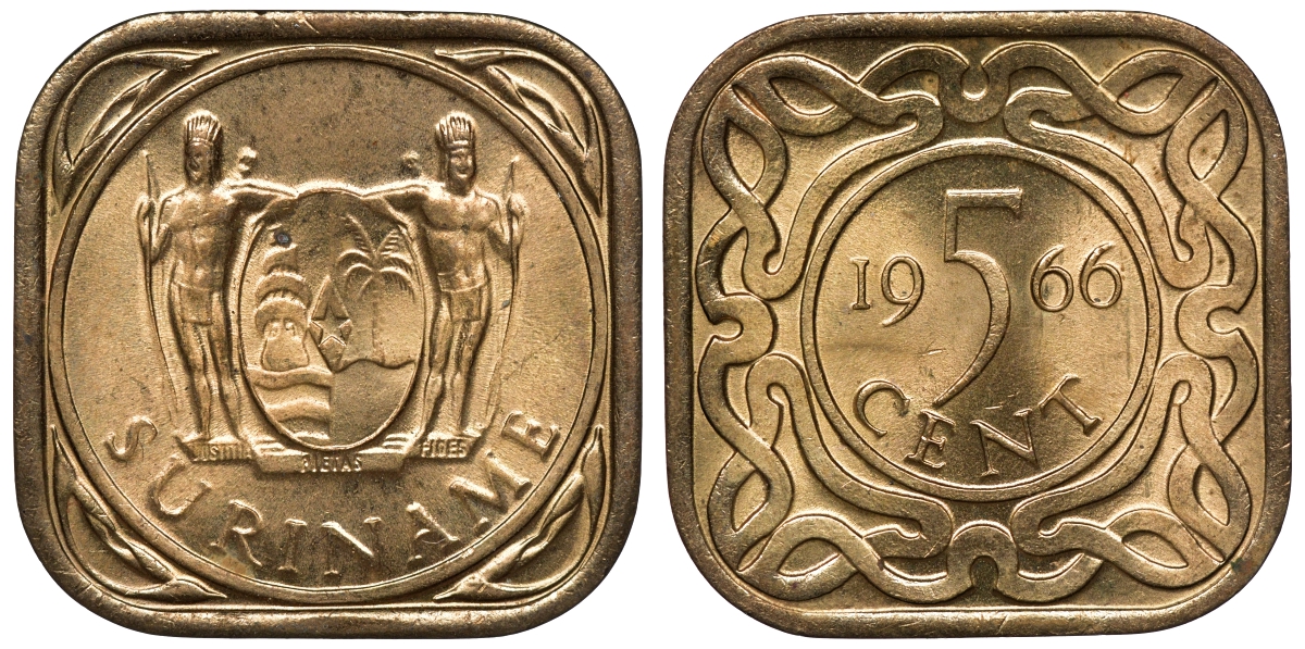 Суринам 5 центов 1966 KM 12.1 никель-латунь UNC 4118-616