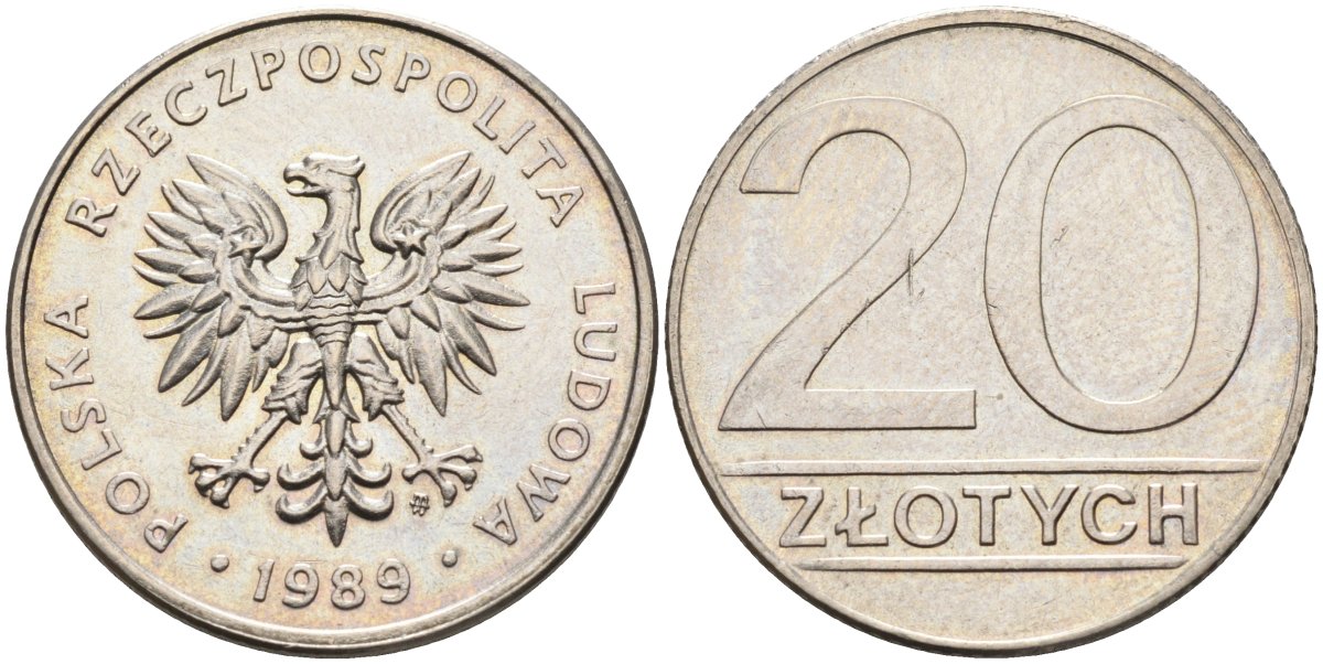 Польша 20 злотых 1989 MW, Народная Республика KM 153.2, Parchimowicz 255a медно-никель 4681-421