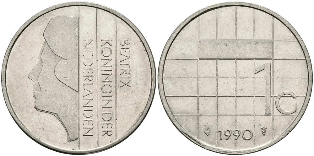 Нидерланды 1 гульден 1990 Беатрикс (1980-2013) KM 205 никель 94-731