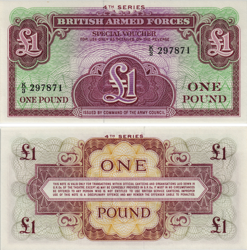 АНГЛИЯ 1 ФУНТ 1962 ЧЕРВЕРТАЯ СЕРИЯ, ДЛЯ ВООРУЖЕННЫХ СИЛ Pick M36 бумага UNC (ПРЕСС) 8605-27-2-1