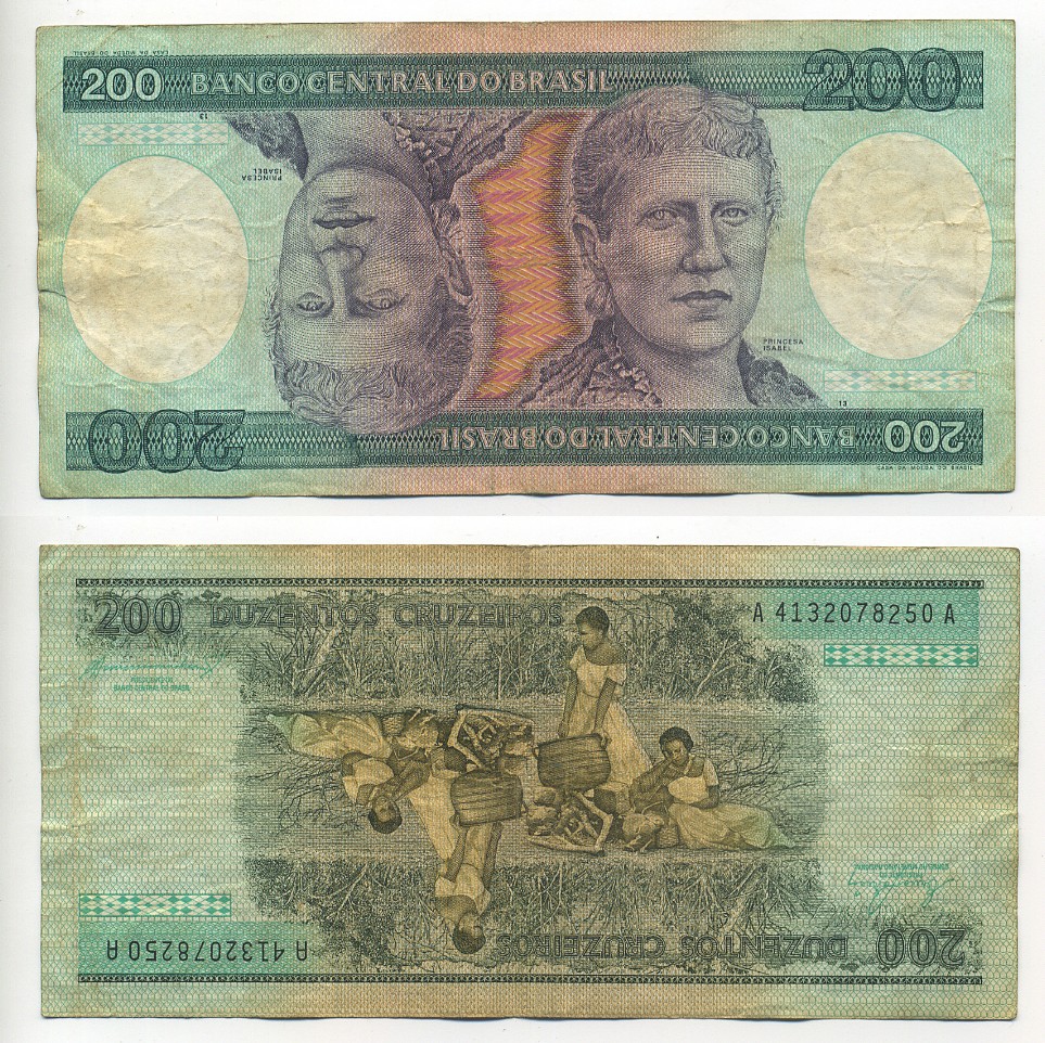 БРАЗИЛИЯ 200 КРУЗЕЙРО 1984 ПОДПИСЬ 21, СЕРИЯ А 4132, ПРИНЦЕССА ИЗАБЕЛА Pick 199b бумага 6289-36-2-1