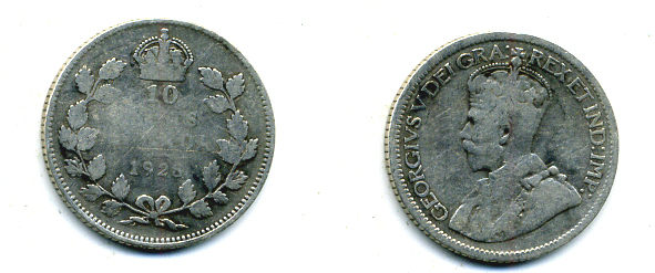Канада 10 центов 1928 Георг V (1910-1936) KM 23a серебро     46-1134