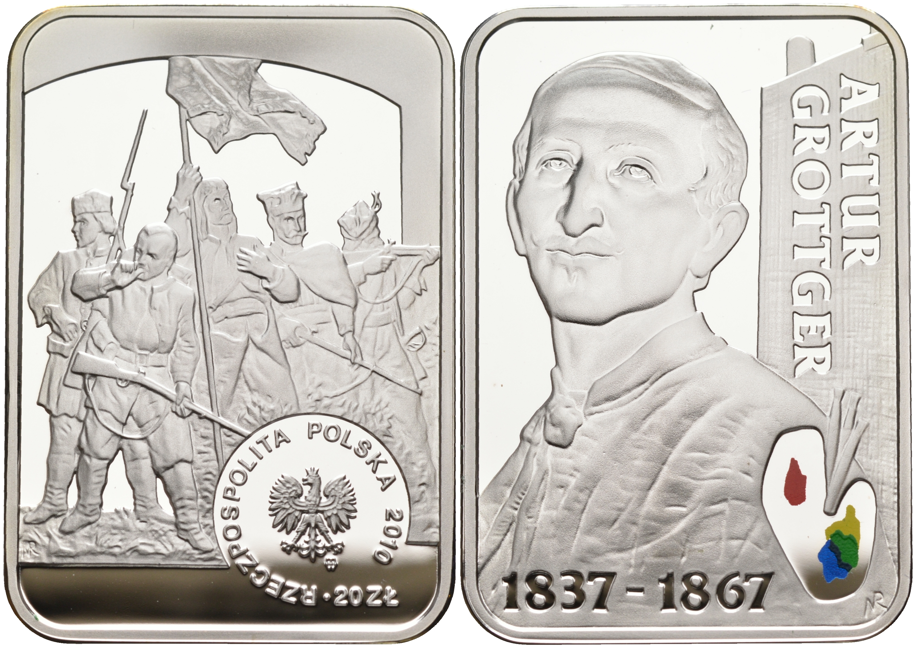 Польша 20 злотых 2010 Польские художники XIX-XX вв. Артур Гротгер, цветная эмаль KM 747 серебро PROOF 00-000-00