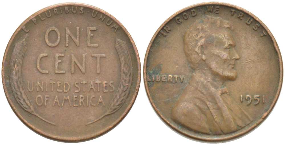 США 1 ЦЕНТ 1951 ЛИНКОЛЬН KM А132 медь цинк 218-545
