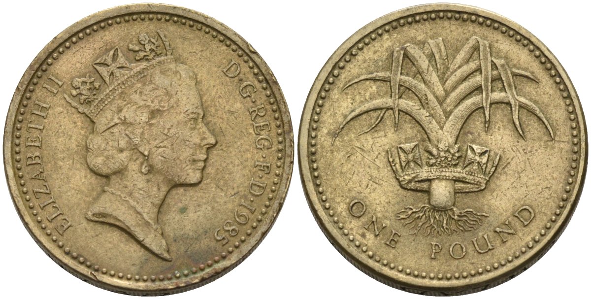 Великобритания 1 фунт 1985 Елизавета II (1952-2022) KM 941, Spink 4331 никель латунь 81-1024