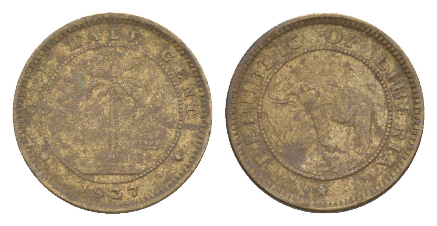 Либерия 1/2 цента 1937 KM 10 латунь 4614-743