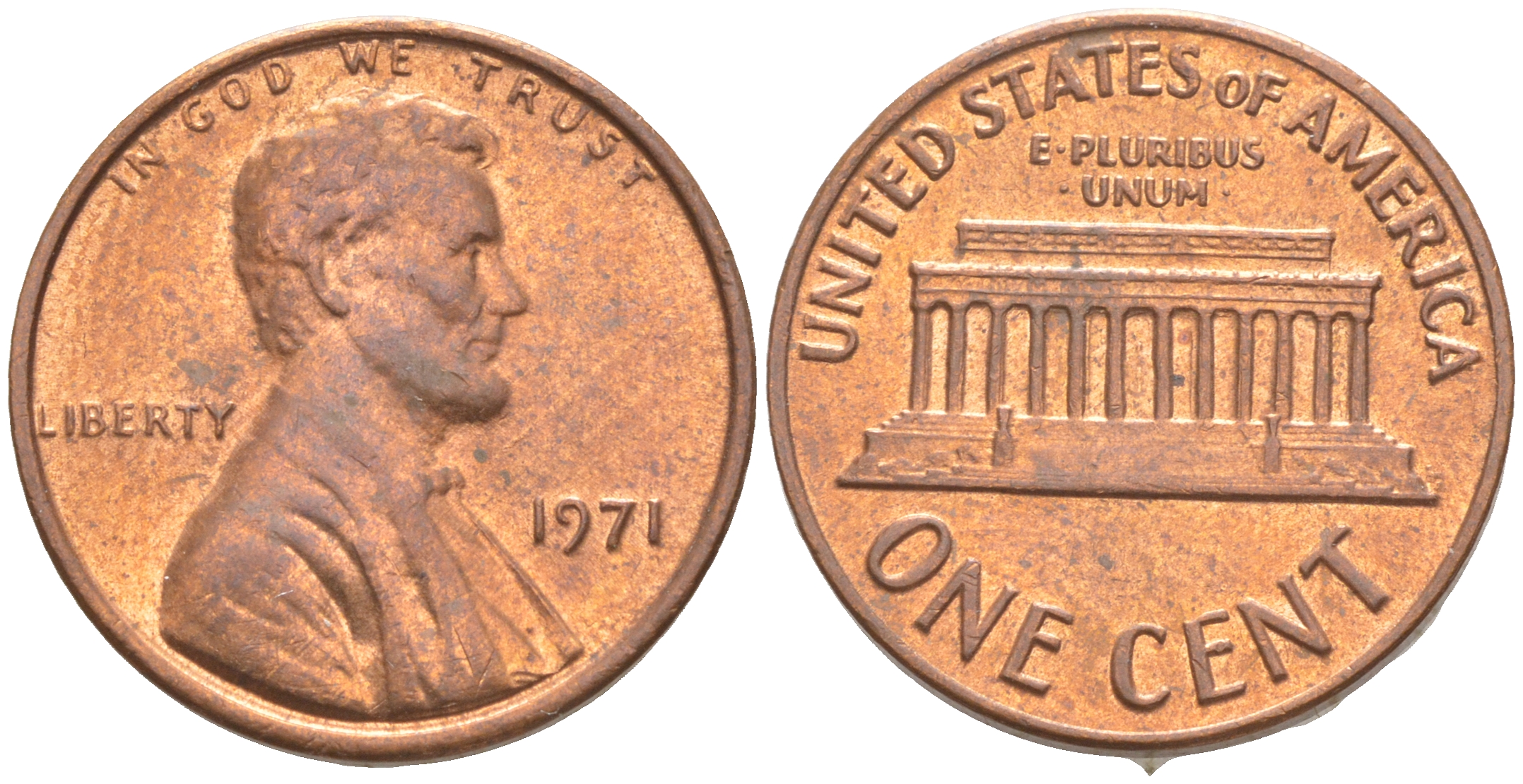 США 1 ЦЕНТ 1971 ЛИНКОЛЬН KM 201 медь цинк UNC 187-615