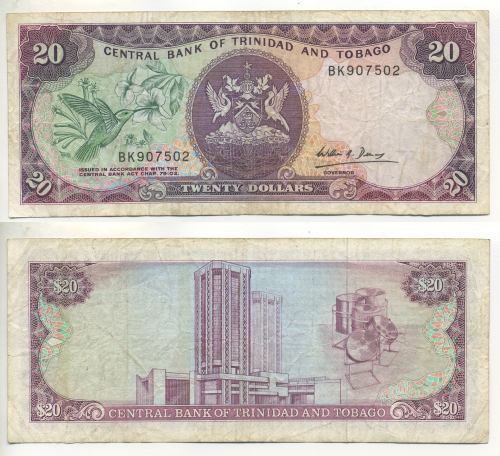 Тринидад и Тобаго 20 долларов 1985 ПОДПИСЬ 7 Pick 39d бумага 3295-117-1