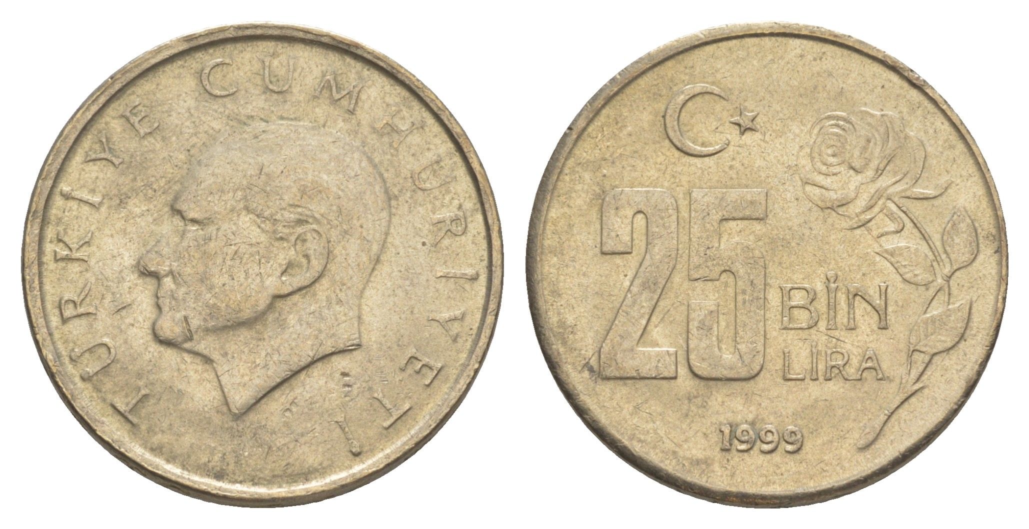 Турция 25000 лир 1999 Кемаль Ататюрк KM 1041 медь цинк никель 4648-921