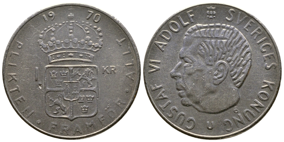 Швеция 1 крона 1970 Густав VI Адольф (1950-1973) KM 826a медь плакированная медно-никелем 4179-1211